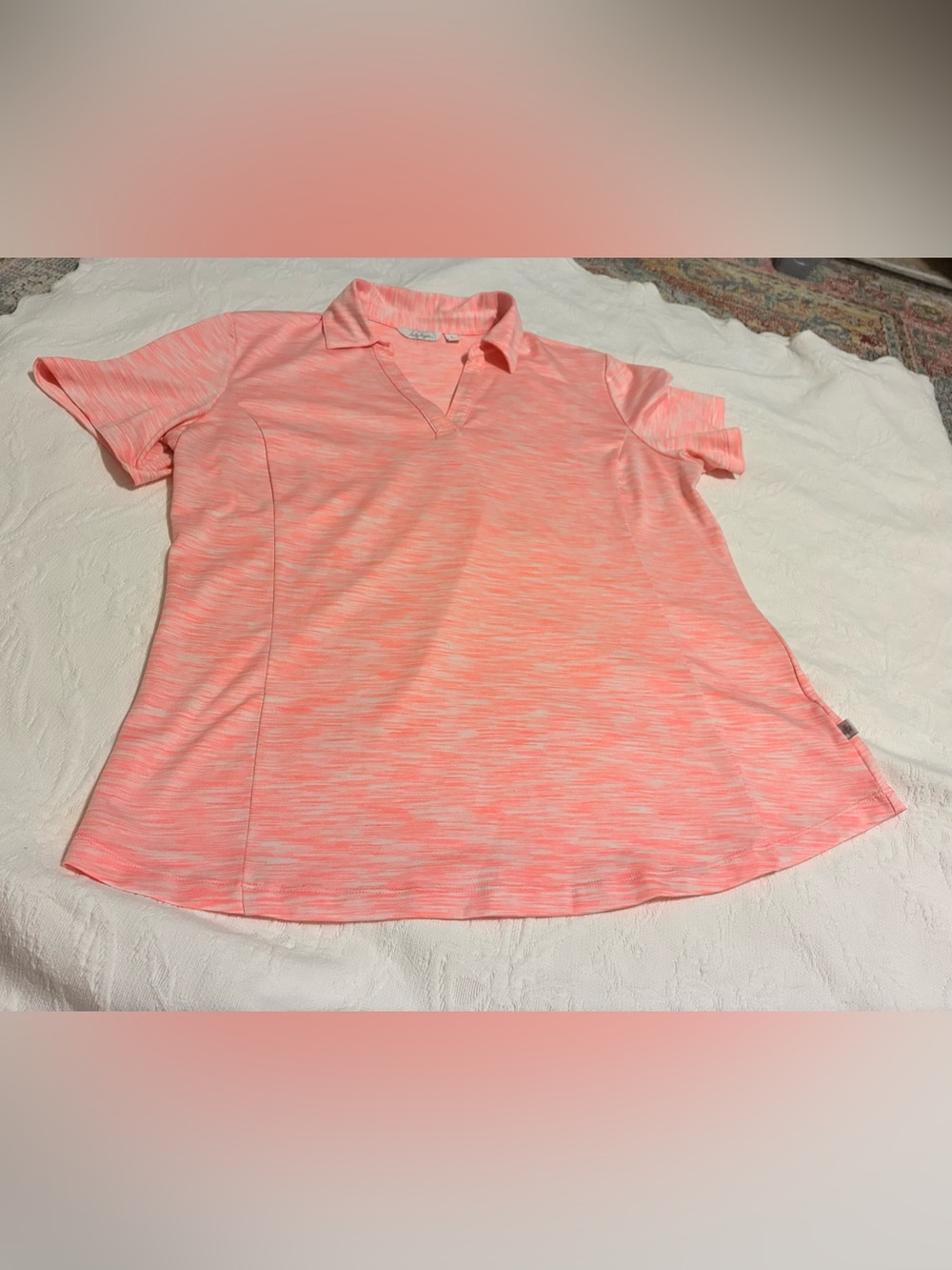 Lady Hagen Coral-Pink collared athletic top. Size Large - Picture 9 of 11